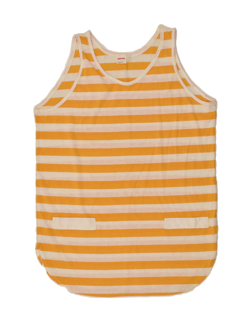 VINTAGE Womens Vest Top IT 50 XL Yellow Striped Acrylic | Vintage Vintage | Thrift | Second-Hand Vintage | Used Clothing | Messina Hembry 