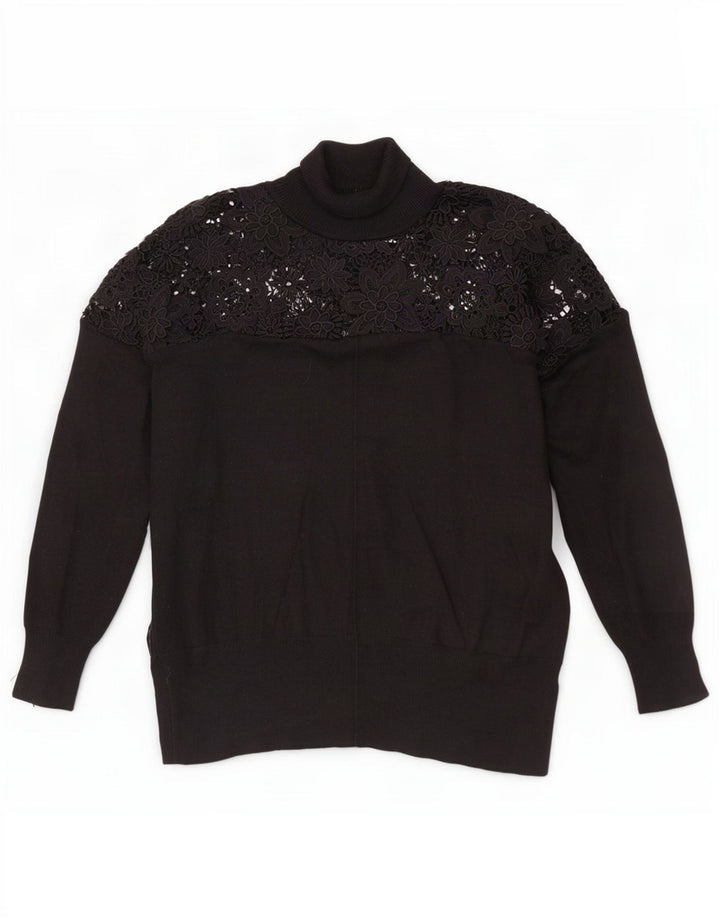 French Connection Womens Roll Neck Jumper Sweater UK 14 Medium Black Floral