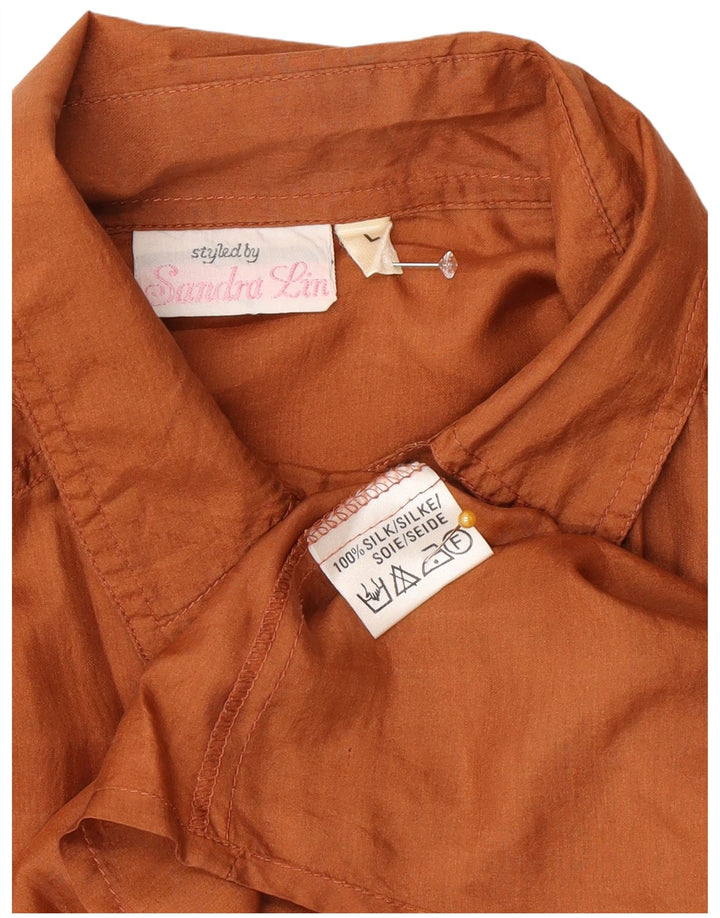 Vintage Womens Shirt Blouse UK 16 Large Orange Silk