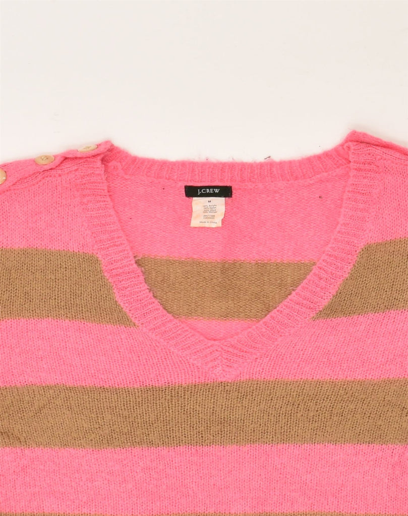 J. CREW Womens V-Neck Jumper Sweater UK 14 Medium Pink Striped Acrylic | Vintage J. Crew | Thrift | Second-Hand J. Crew | Used Clothing | Messina Hembry 