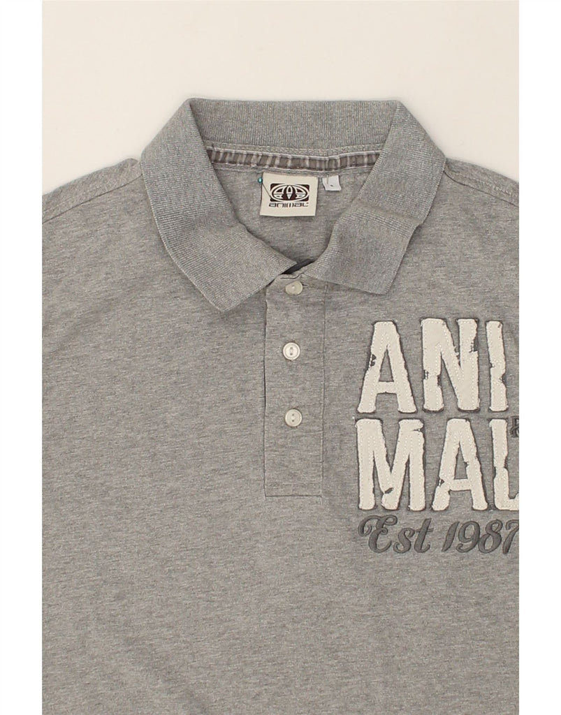 ANIMAL Mens Graphic Polo Shirt Small Grey Cotton | Vintage Animal | Thrift | Second-Hand Animal | Used Clothing | Messina Hembry 