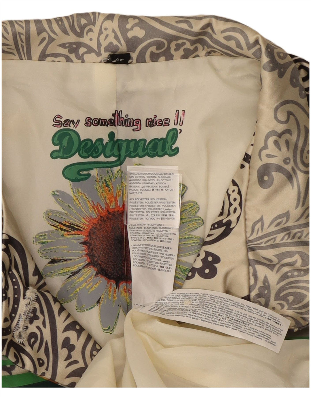 Desigual Womens Overcoat EU 40 Medium White Paisley Cotton