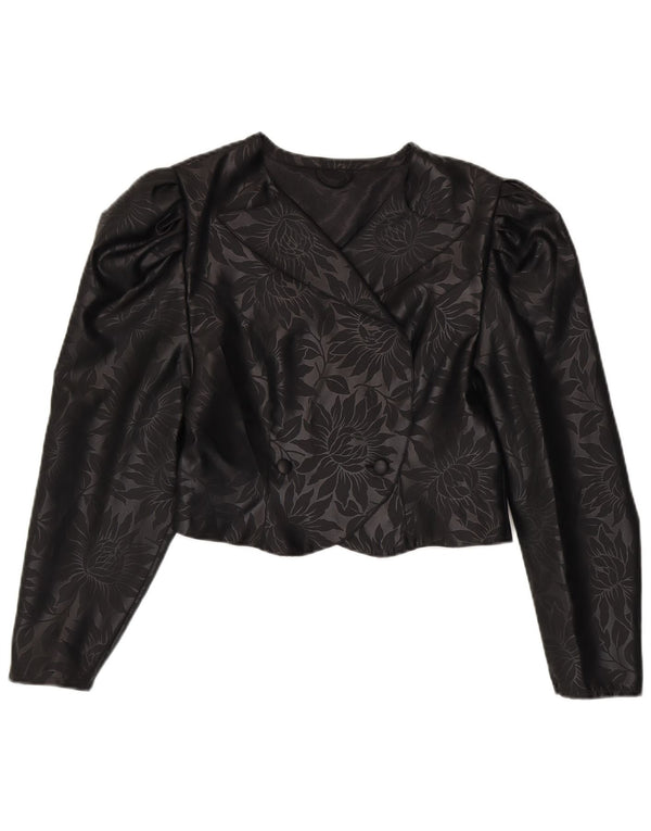 Vintage Womens Double Breasted Bolero Jacket UK 8 Small Black Floral