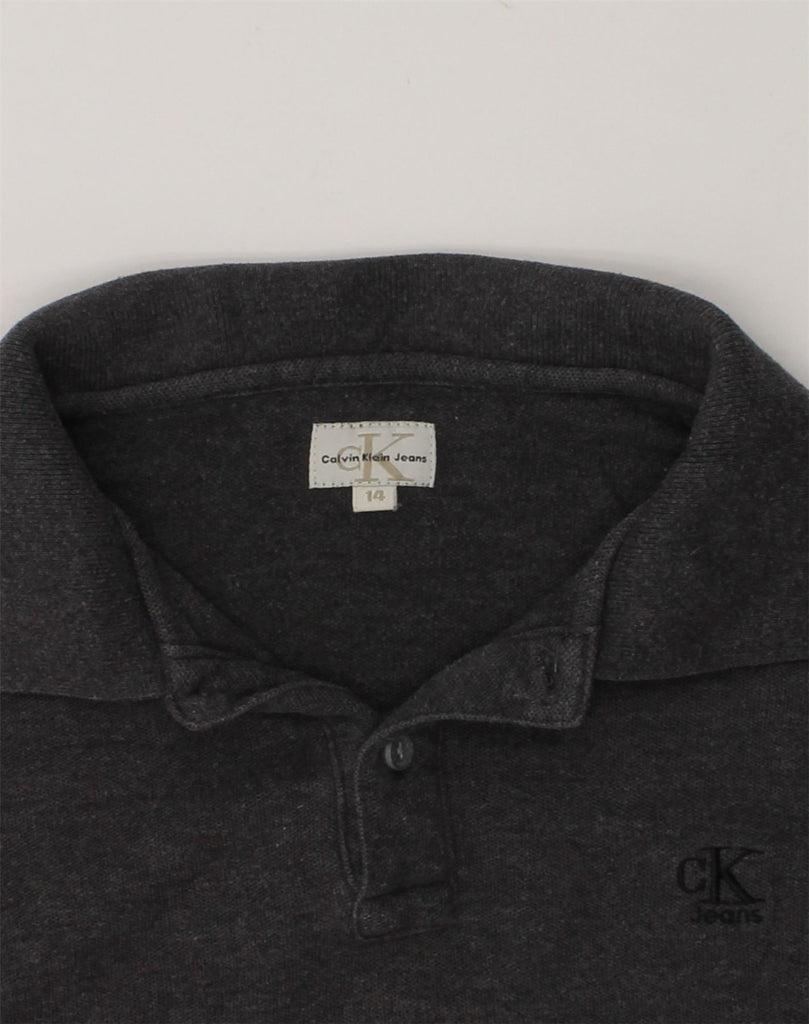 CALVIN KLEIN Boys Long Sleeve Polo Shirt 13-14 Years Grey Cotton | Vintage Calvin Klein | Thrift | Second-Hand Calvin Klein | Used Clothing | Messina Hembry 