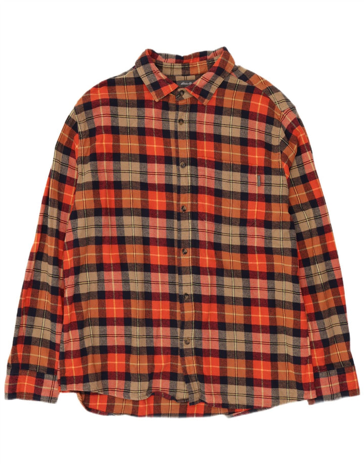Eddie Bauer Mens Flannel Shirt XL Orange Check Cotton