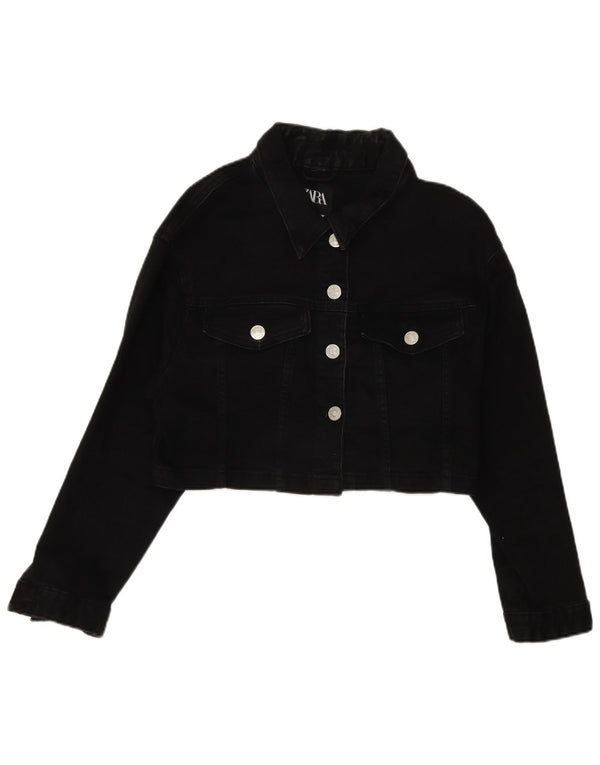 Zara Womens Crop Oversized Denim Jacket UK 14 Medium Black