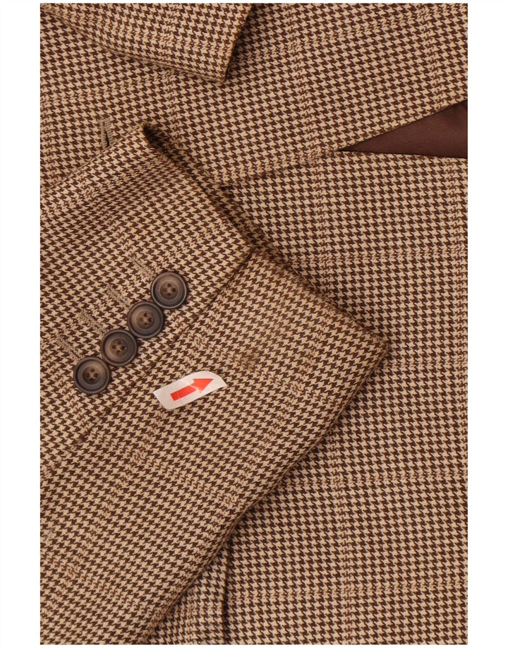 Aquascutum Mens 2 Button Blazer Jacket UK 42 XL Brown Houndstooth Wool