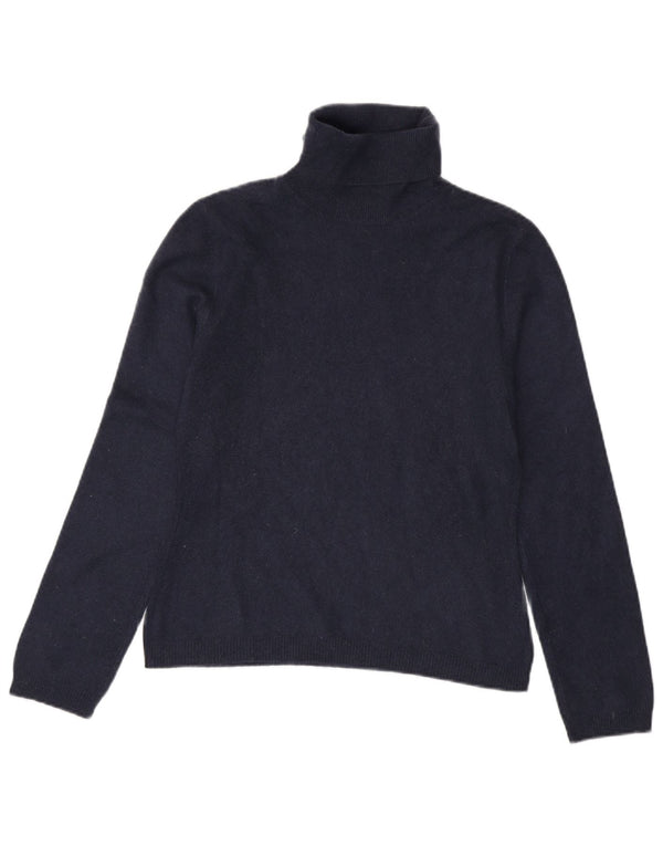 Benetton Womens Roll Neck Jumper Sweater UK 10 Small Navy Blue Cashmere