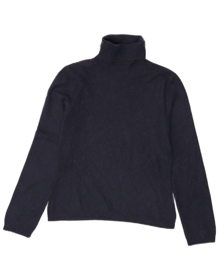 Benetton Womens Roll Neck Jumper Sweater UK 10 Small Navy Blue Cashmere