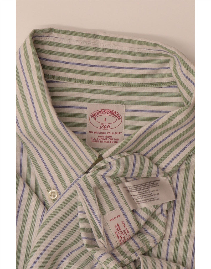 BROOKS BROTHERS Mens 346 Shirt Large Green Striped Cotton Vintage Brooks Brothers and Second-Hand Brooks Brothers from Messina Hembry 