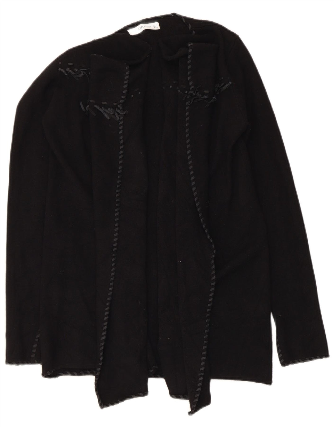 Zara Womens Asymmetric Open Cardigan Sweater UK 10 Small Black Polyester