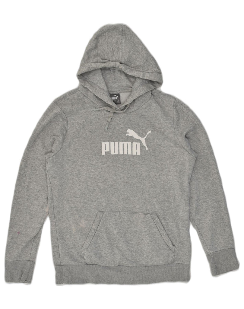 PUMA Womens Graphic Hoodie Jumper UK 12 Medium Grey Cotton | Vintage Puma | Thrift | Second-Hand Puma | Used Clothing | Messina Hembry 