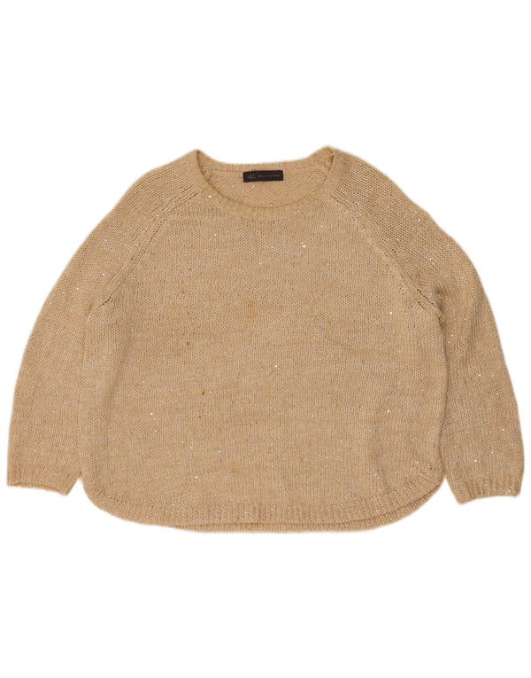 Marks & Spencer Womens Boat Neck Jumper Sweater UK 14 Large Beige Flecked