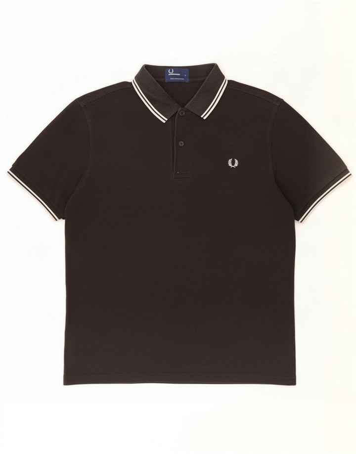 Fred Perry Mens Polo Shirt Large Black Striped Cotton