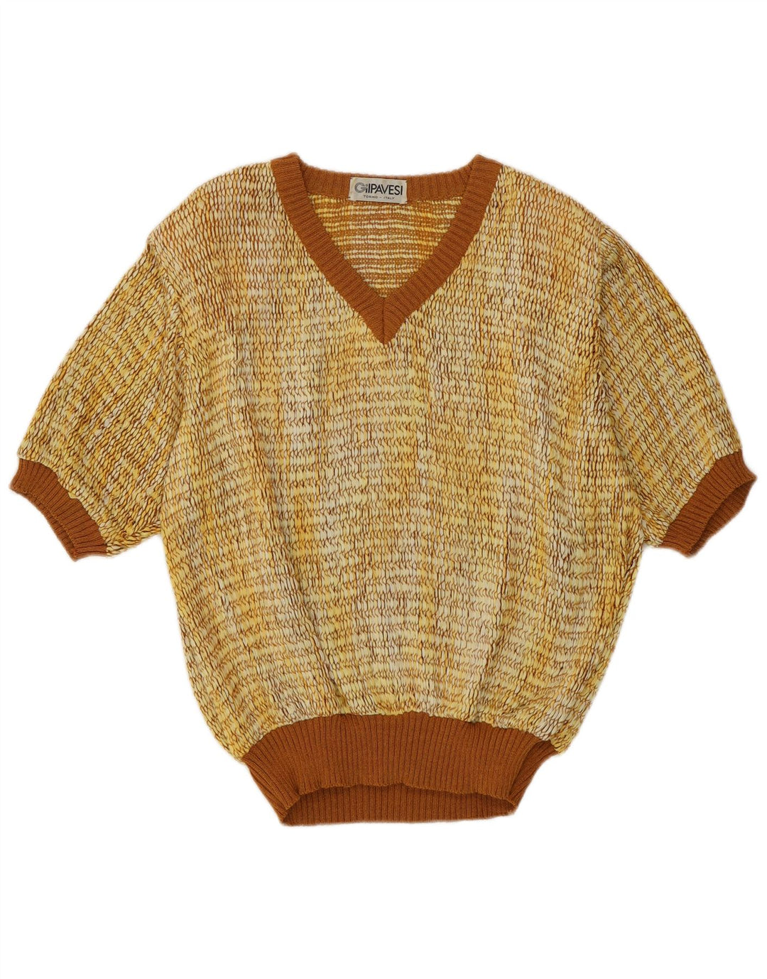 Vintage Womens Short Sleeve V-Neck Jumper Sweater IT 44 Medium Yellow