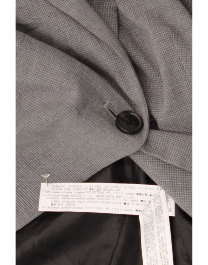 Zara Womens 1 Button Blazer Jacket EU 42 Large Grey Houndstooth Polyester