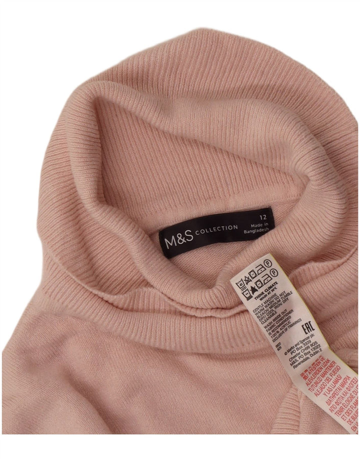 Marks & Spencer Womens Roll Neck Jumper Sweater UK 12 Medium Pink Acrylic