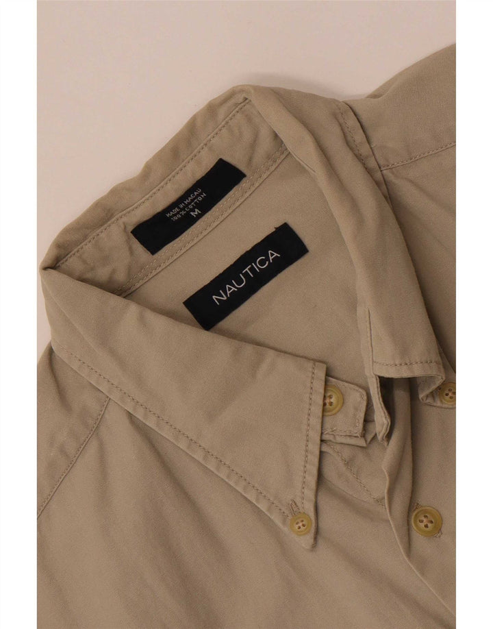 Nautica Mens Graphic Short Sleeve Shirt Medium Beige Cotton