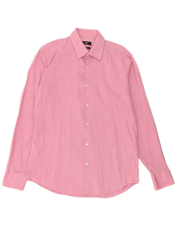 Hugo Boss Mens Regular Fit Shirt Size 40 15 1/2 Medium Pink Cotton