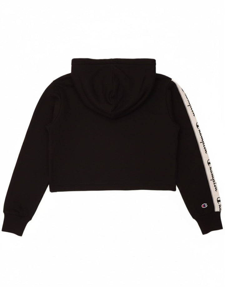 CHAMPION Womens Crop Hoodie Jumper UK 12 Medium Black
