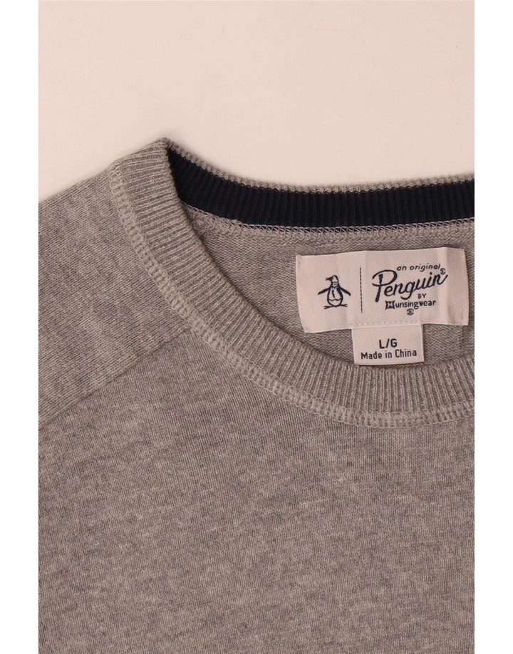 Penguin Mens Boat Neck Jumper Sweater Large Grey Cotton