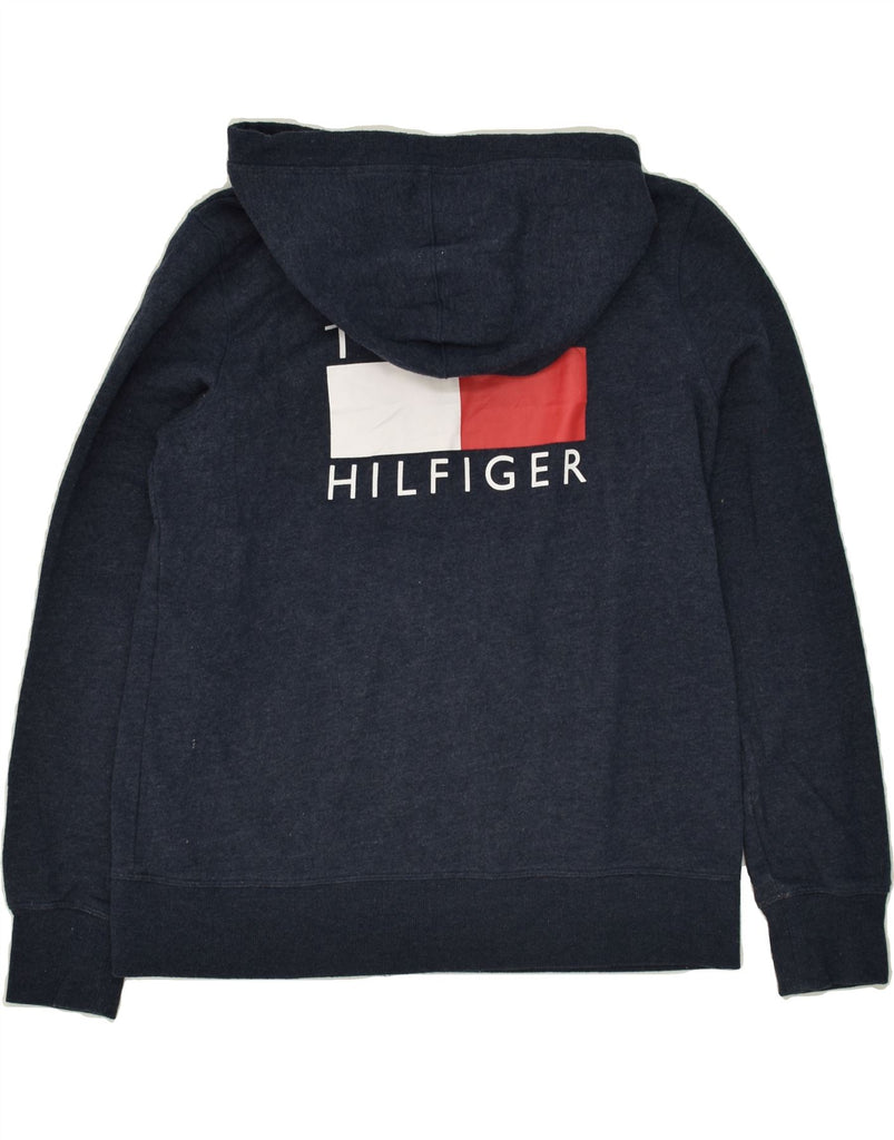 TOMMY HILFIGER Mens Graphic Zip Hoodie Sweater Large Navy Blue Cotton | Vintage Tommy Hilfiger | Thrift | Second-Hand Tommy Hilfiger | Used Clothing | Messina Hembry 