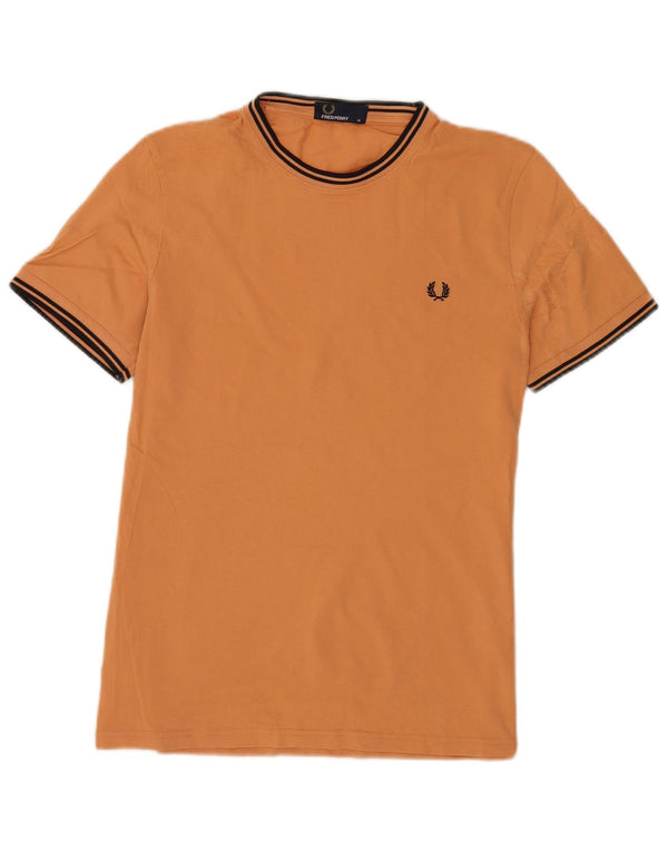Fred Perry Mens T-Shirt Top Medium Orange Striped Cotton