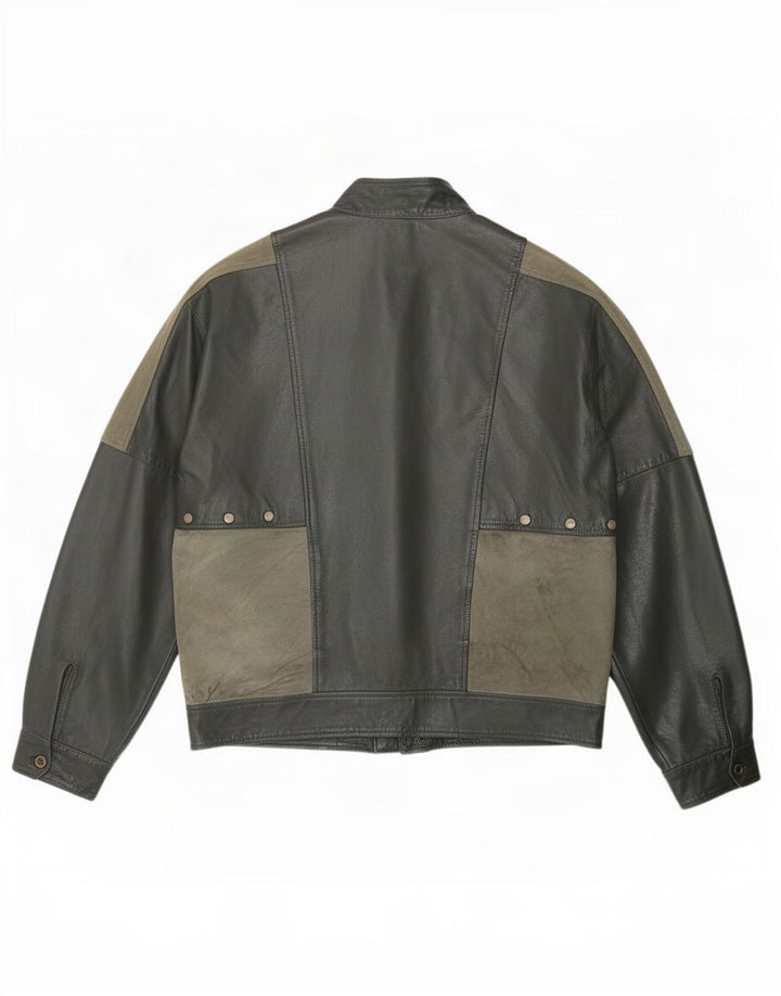 Maxime Mens Leather Jacket IT 56 3XL Khaki Colourblock