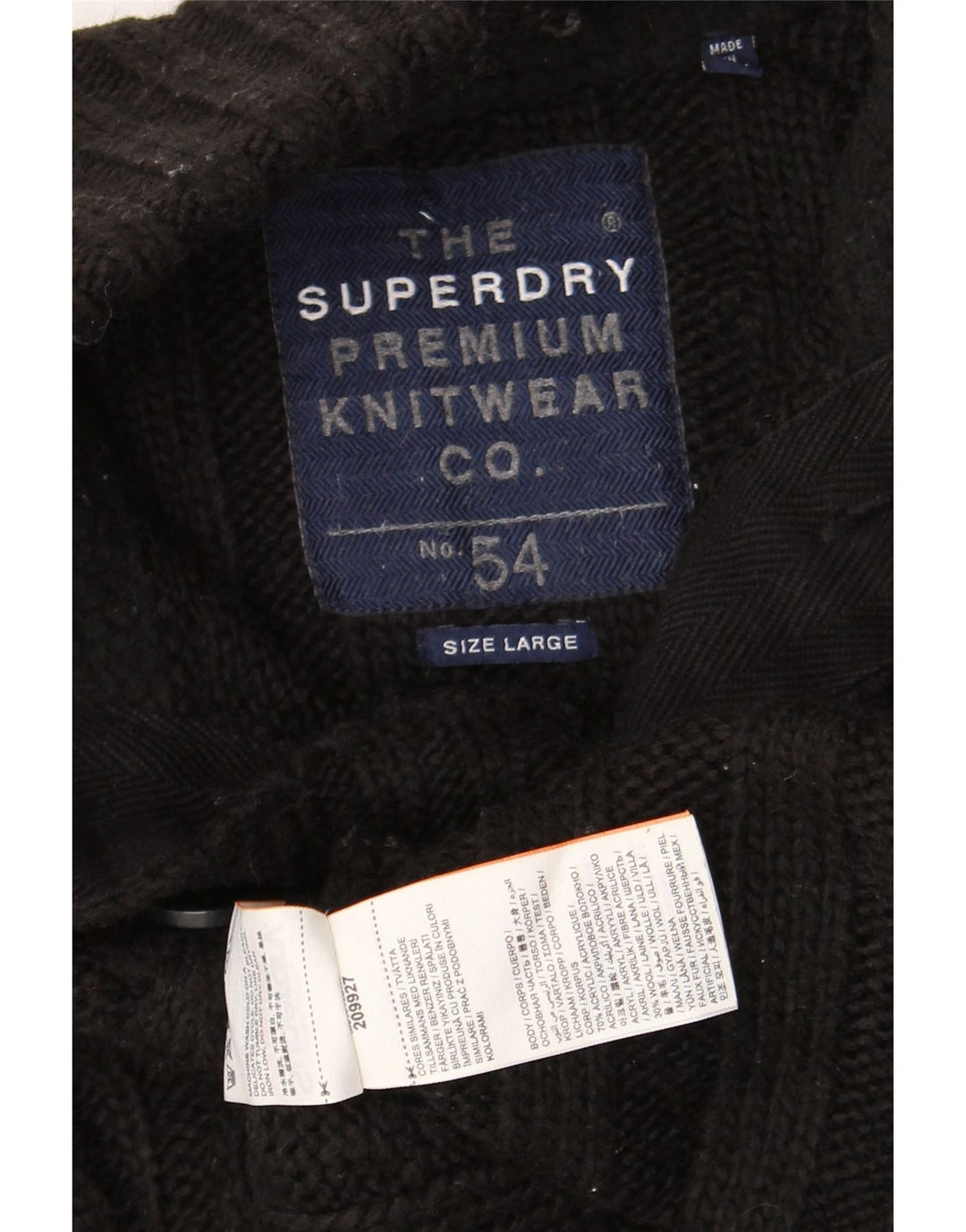 Superdry Mens Button Neck Jumper Sweater Large Black Acrylic