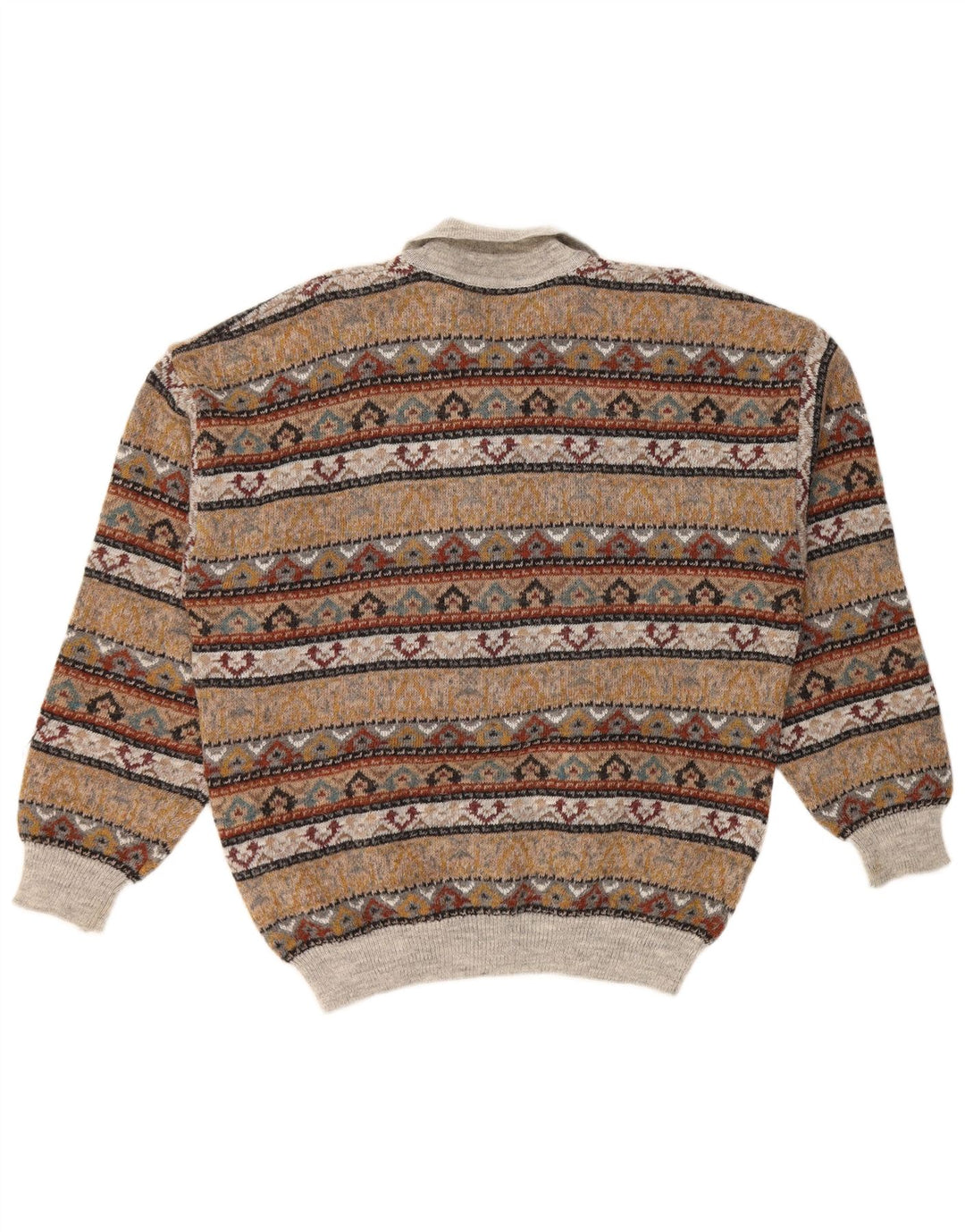 VINTAGE Mens Polo Neck Jumper Sweater IT 52 Large Brown Fair Isle Acrylic
