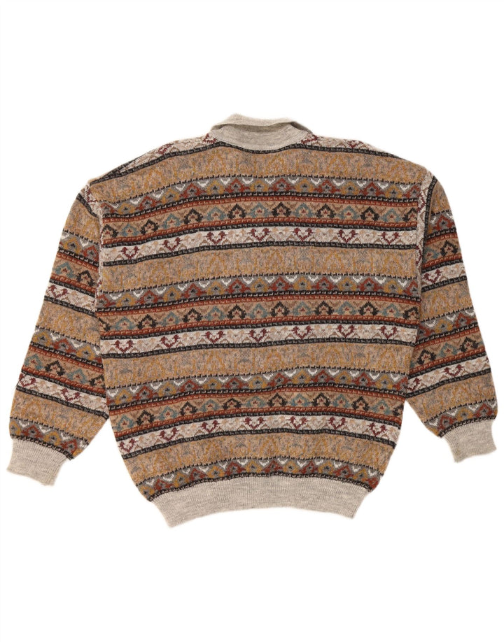 VINTAGE Mens Polo Neck Jumper Sweater IT 52 Large Brown Fair Isle Acrylic