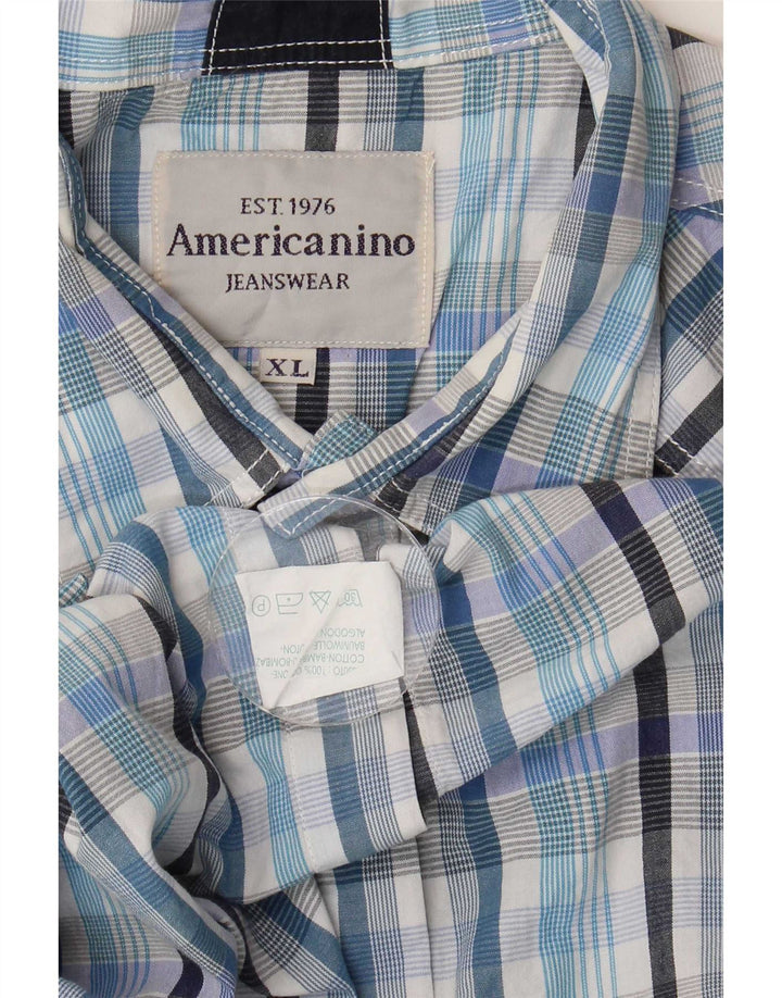 Americanino Mens Short Sleeve Shirt XL Blue Check Cotton