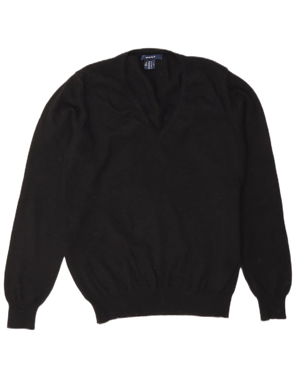 Gant Womens V-Neck Jumper Sweater UK 14 Large Black Wool