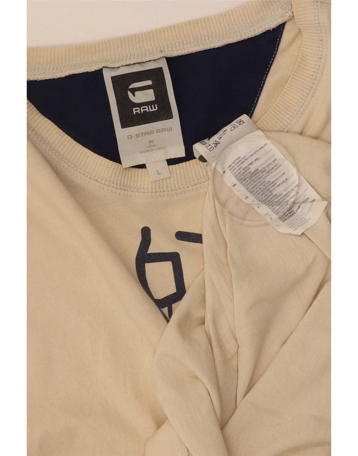G-Star Mens Graphic T-Shirt Top Large Beige Cotton