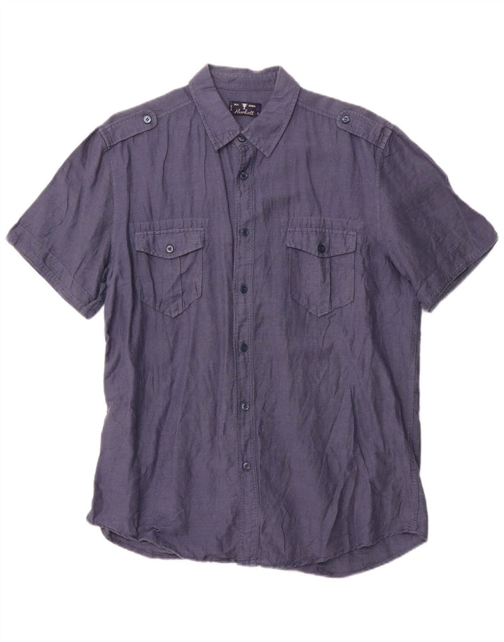 VINTAGE Mens Military Short Sleeve Shirt Large Navy Blue