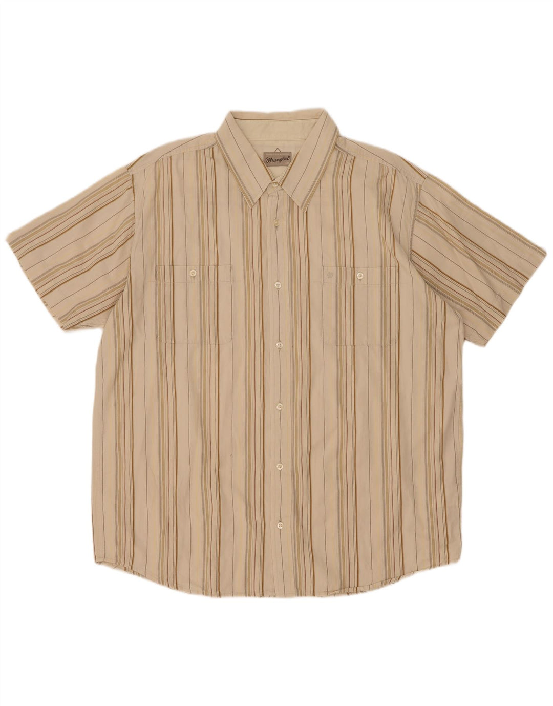 Wrangler Mens Short Sleeve Shirt 2XL Beige Striped