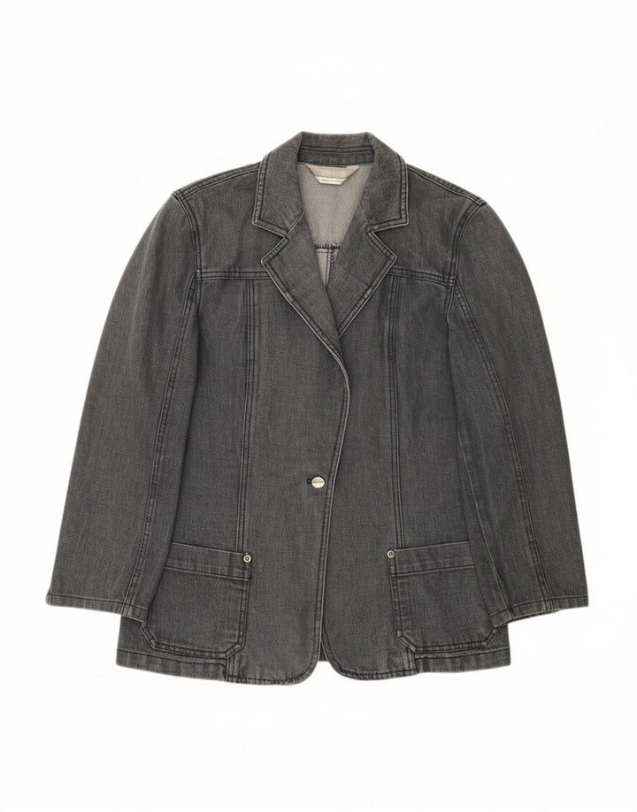 MAX MARA Womens 1 Button Denim Blazer Jacket UK 12 Medium  Grey Cotton