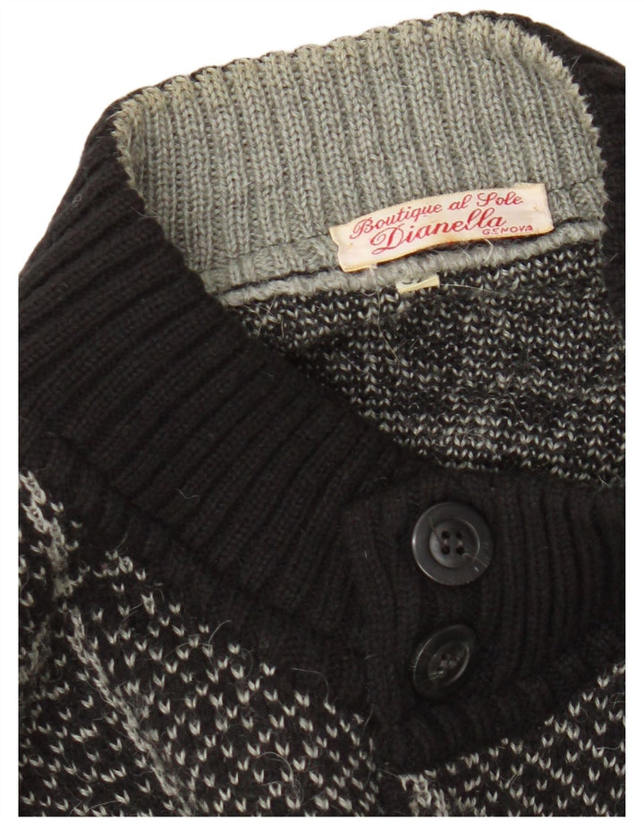 Vintage Mens Cardigan Sweater IT 52 Large Black Check Wool