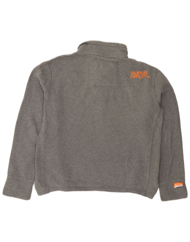 Superdry Mens Button Neck Sweatshirt Jumper Medium Grey Cotton
