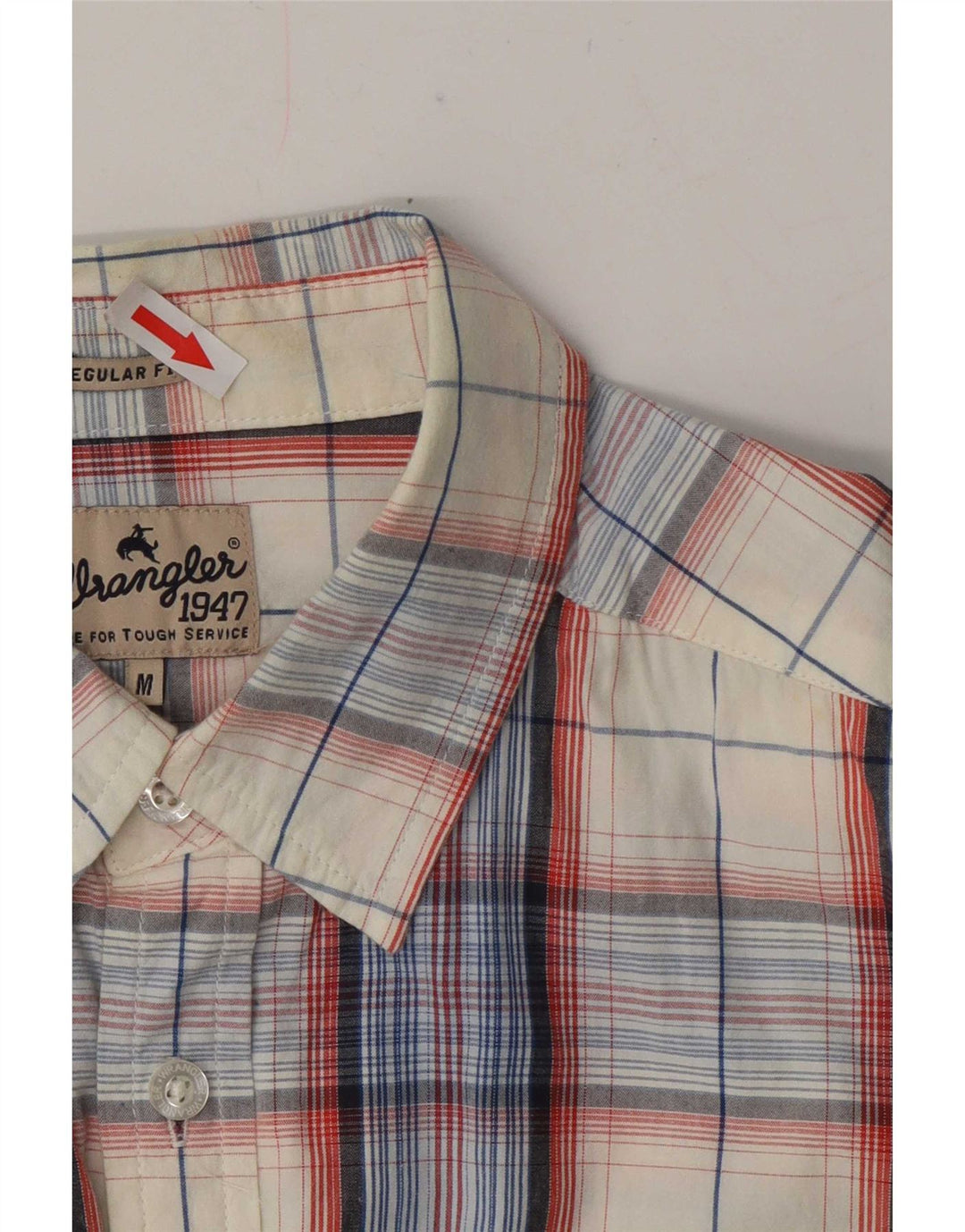 Wrangler Mens Short Sleeve Regular Fit Shirt Medium Off White Plaid Cotton