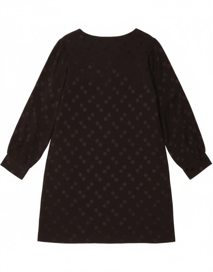 Vintage Womens Long Sleeve Shift Dress UK 14 Medium Black Polka Dot Viscose