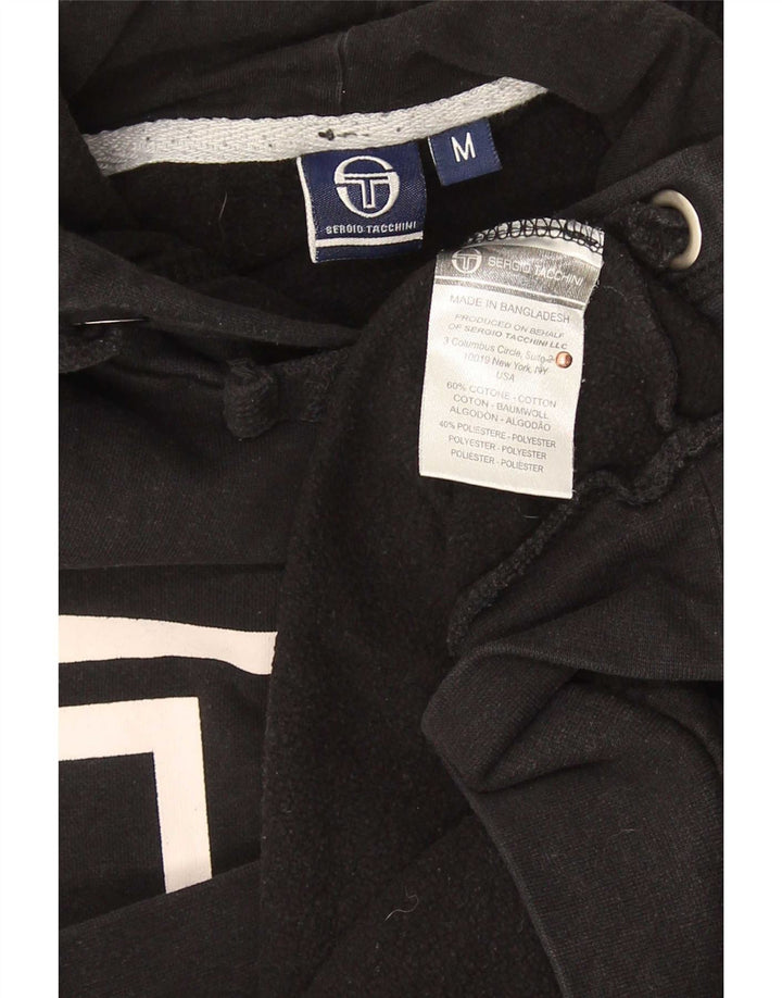 Sergio Tacchini Mens Graphic Hoodie Jumper Medium Black Cotton