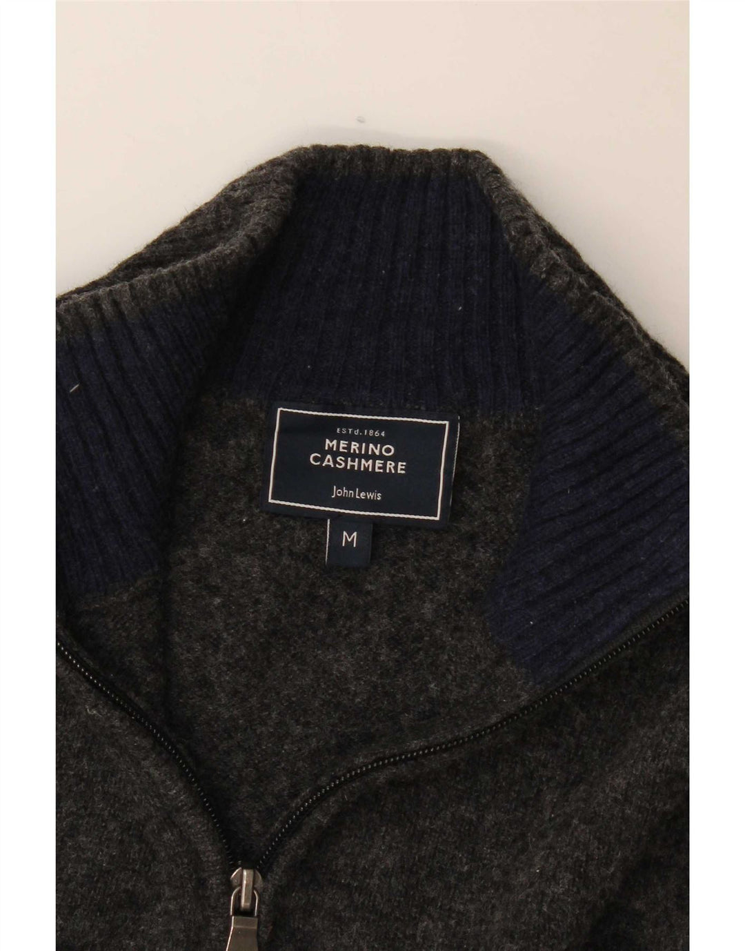 John Lewis Mens Zip Neck Jumper Sweater Medium Grey Merino Wool