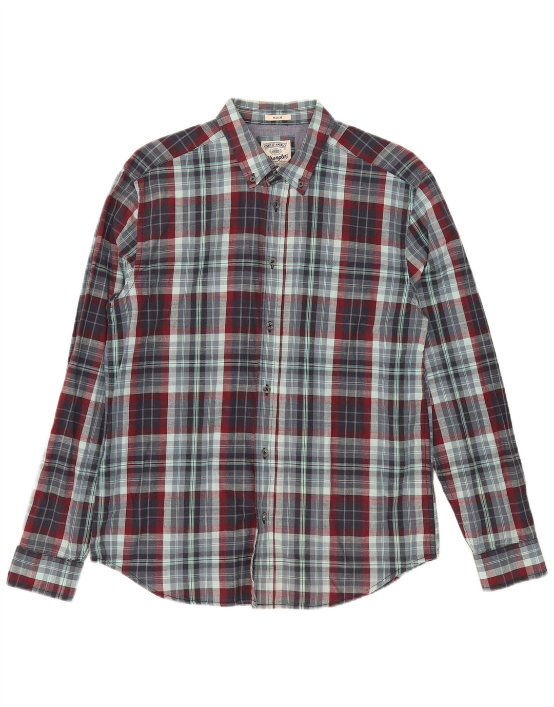 Wrangler Mens Regular Fit Shirt Medium Blue Check Cotton