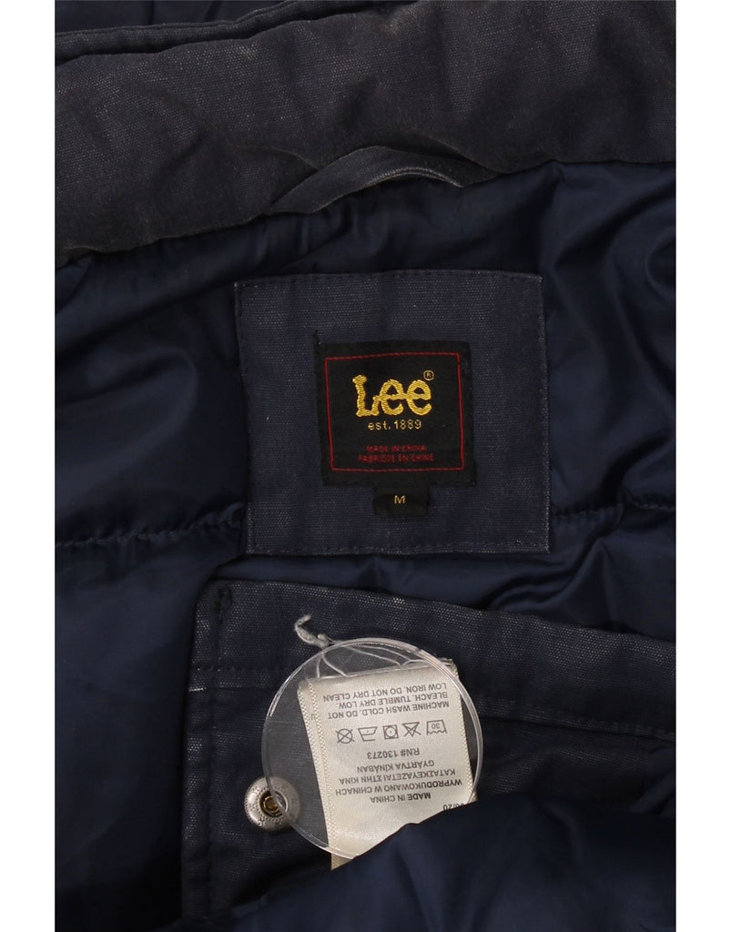 LEE Mens Hooded Padded Jacket UK 38 Medium Navy Blue Polyester Vintage Lee and Second-Hand Lee from Messina Hembry 