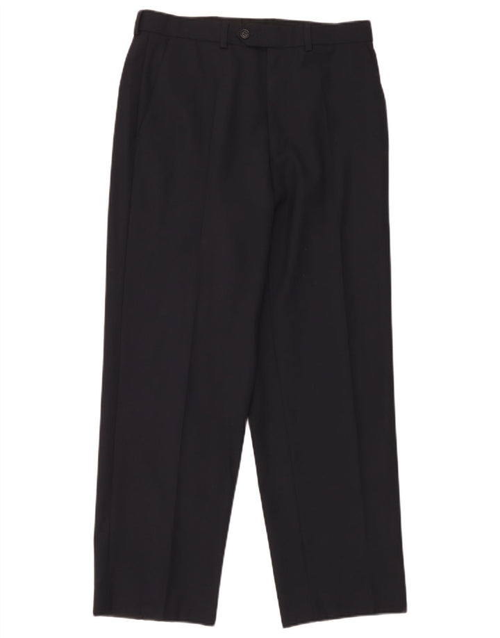 Marks & Spencer Mens Straight Suit Trousers W30 L29 Navy Blue New Wool