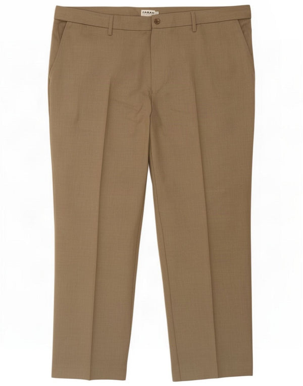 Farah Mens Straight Casual Trousers W42 L27 Beige Polyester