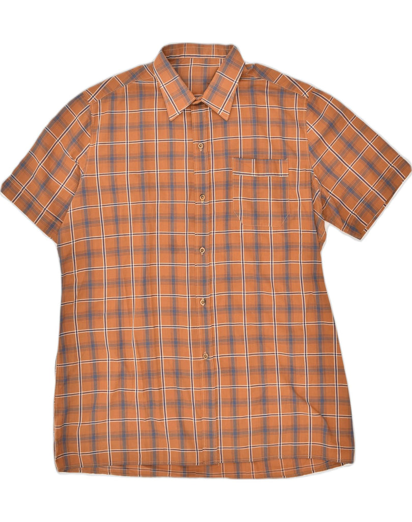 VINTAGE Mens Short Sleeve Shirt Large Brown Check Cotton | Vintage Vintage | Thrift | Second-Hand Vintage | Used Clothing | Messina Hembry 