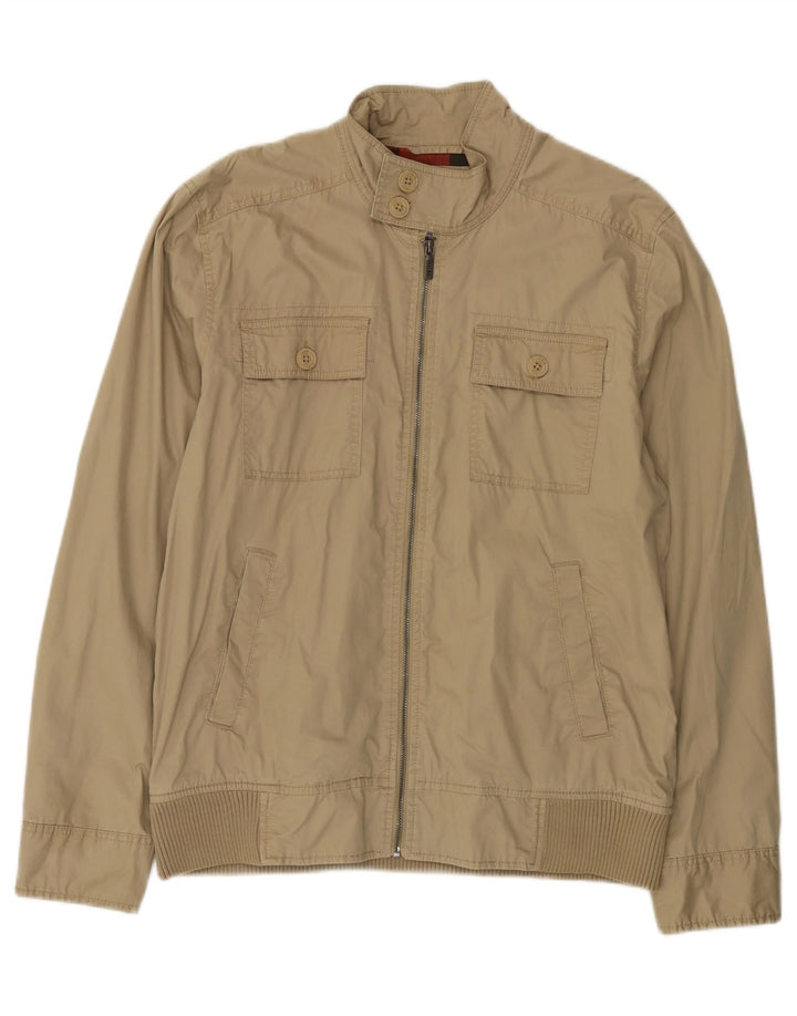 Fat Face Mens Bomber Jacket UK 40 Large Beige Cotton