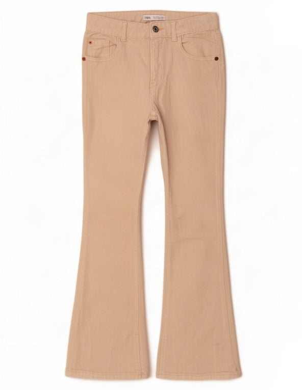 Zara Girls Bootcut Corduroy Trousers 13-14 Years W24 L27 Beige Cotton
